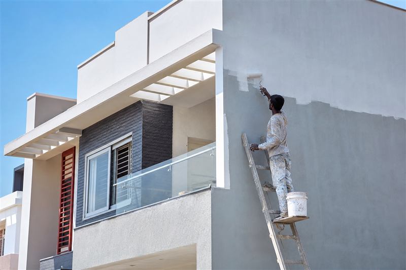 Exterior weatherproof paint for house facades